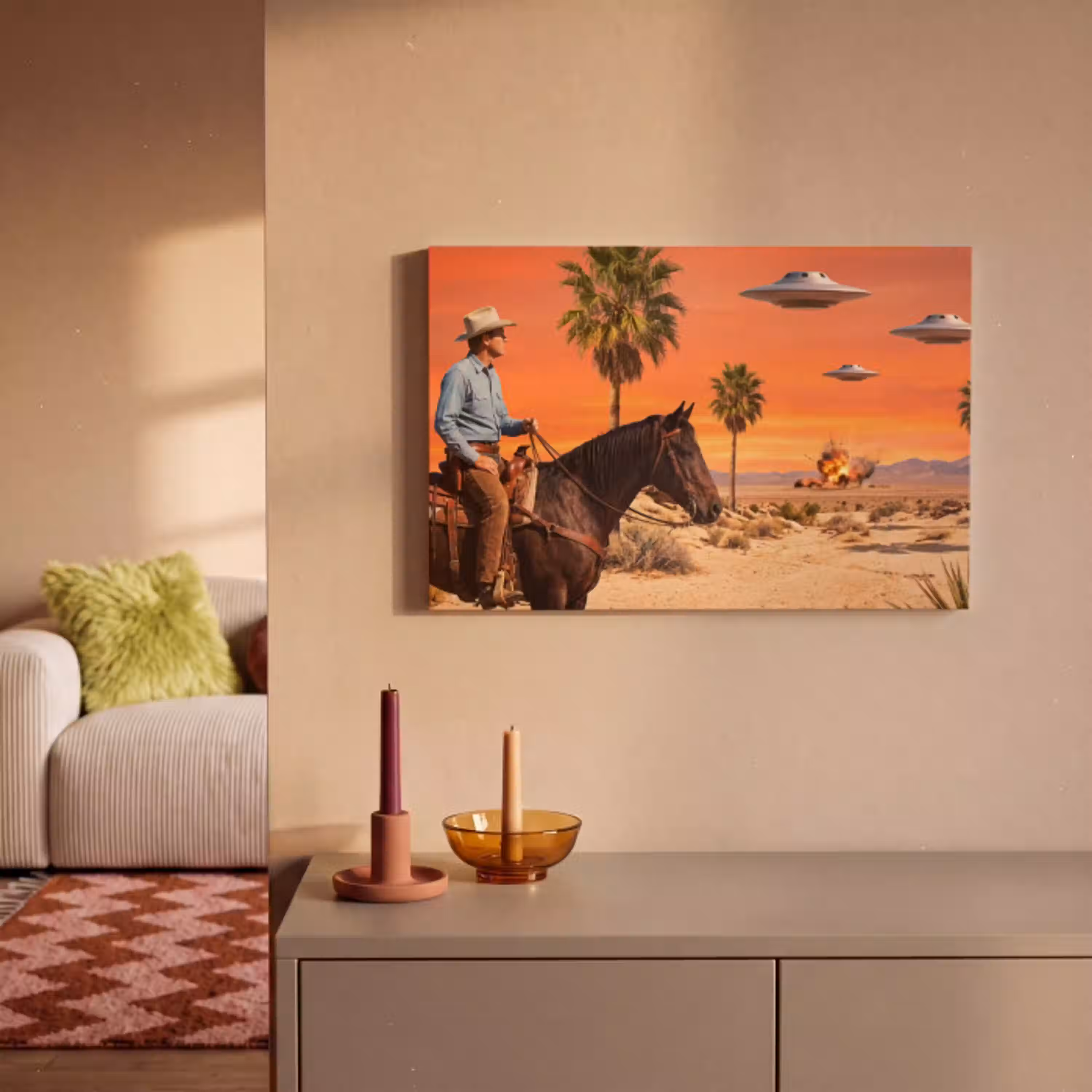 Cowboy - Paard - Woestijn canvas 2cm klein -sfeer1