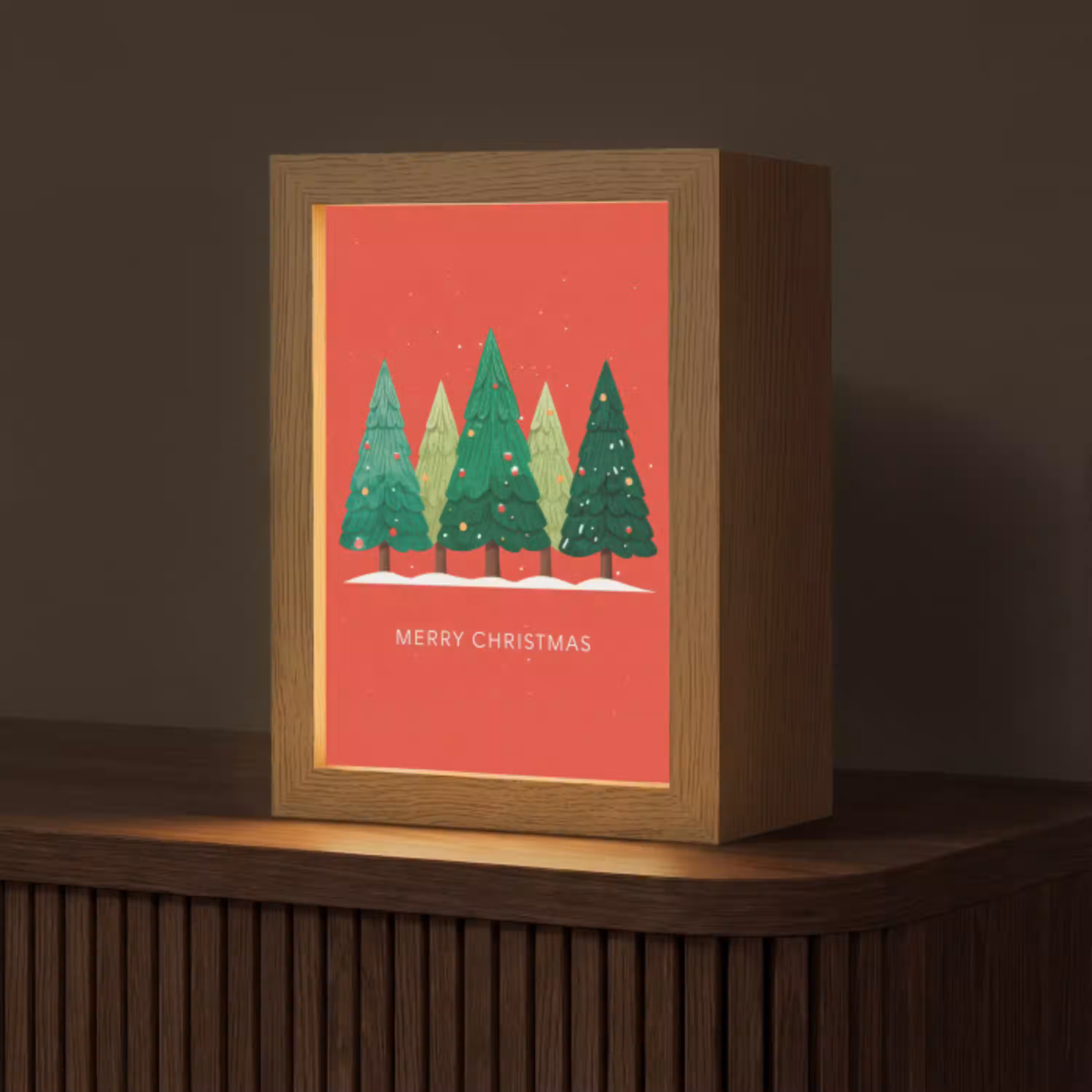 Minimalistisch - Kerstbomen - Rood - Sneeuw Light Box met kabel (Tafellamp) klein -z3d_website
