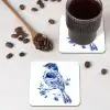 Vogel - Delfts blauw - Illustratie - Bloemen onderzetter kurk middel -sfeer2