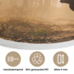 Hert - Bos - Mistig - Natuur - Goud Akoestische PET Vilt - Rond klein -closeup_NL