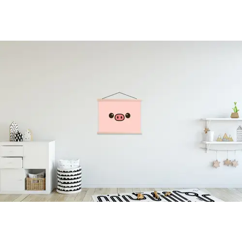 Varken - Roze - Minimalistisch textielposter latten blank klein -kinderkamer