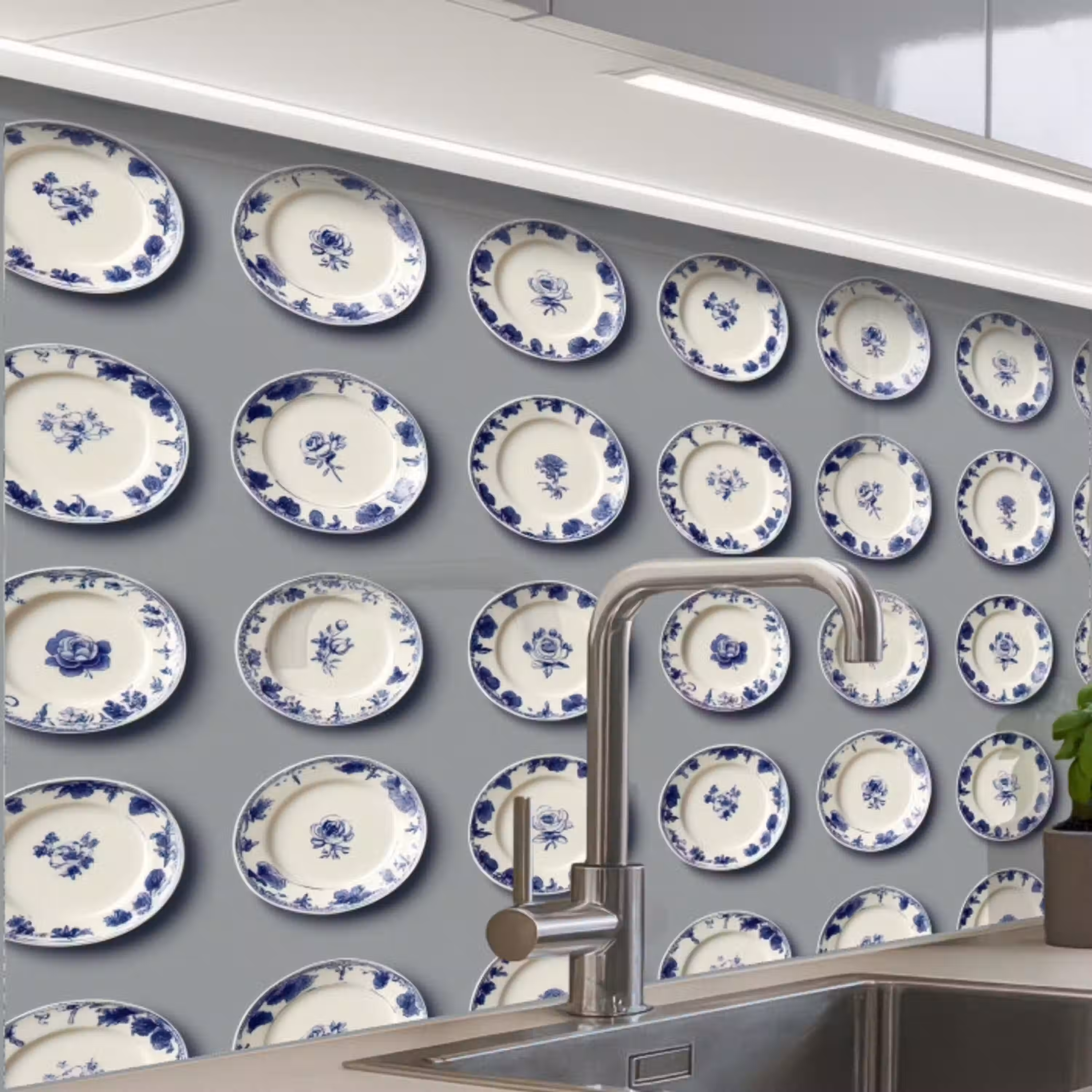 Borden - Bloemen - Blauw - Wit keuken achterwand 2 middel 865 -zzzz3d_schuin