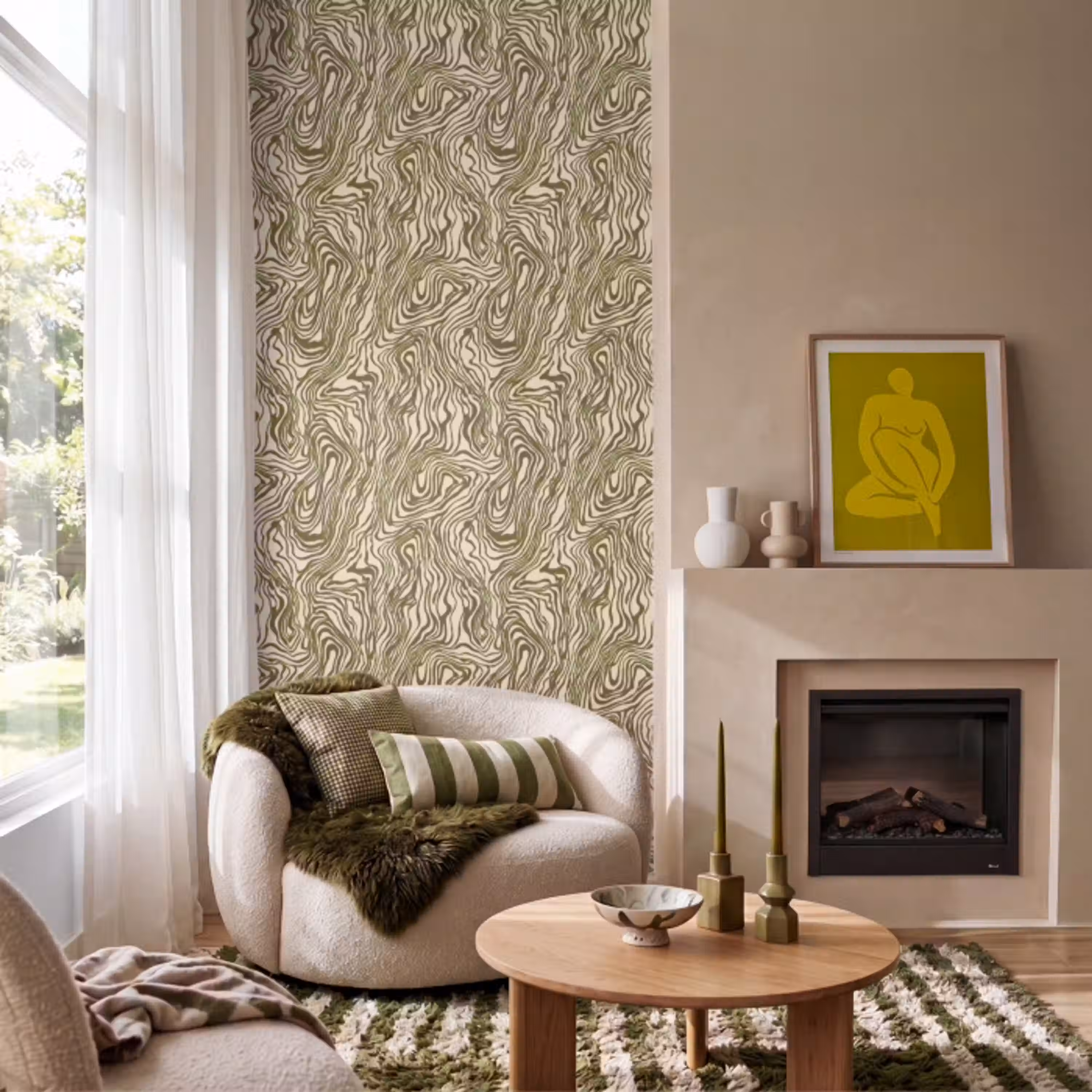 Abstract - Marmer - Groen Behang Vlies klein 1076 -sfeer2