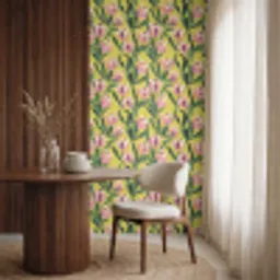 Tulpen - Botanisch - Geel Behang Vinyl klein 1060 -sfeer1