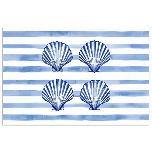Vier schelpen - Blauw - Wit - Strepen poster papier klein -3d