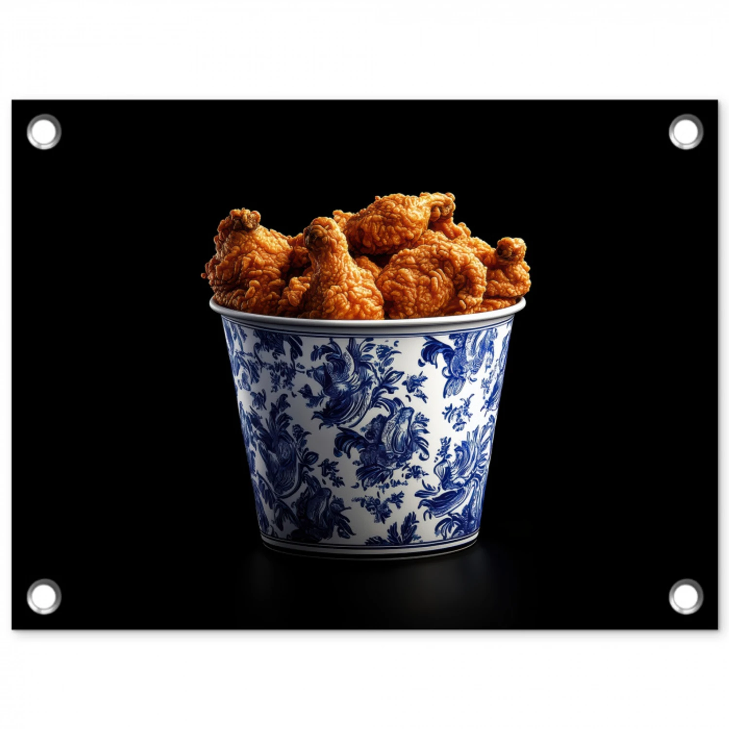 Kip - Bucket - Delfts blauw - Lekker tuinposter los doek klein -3d