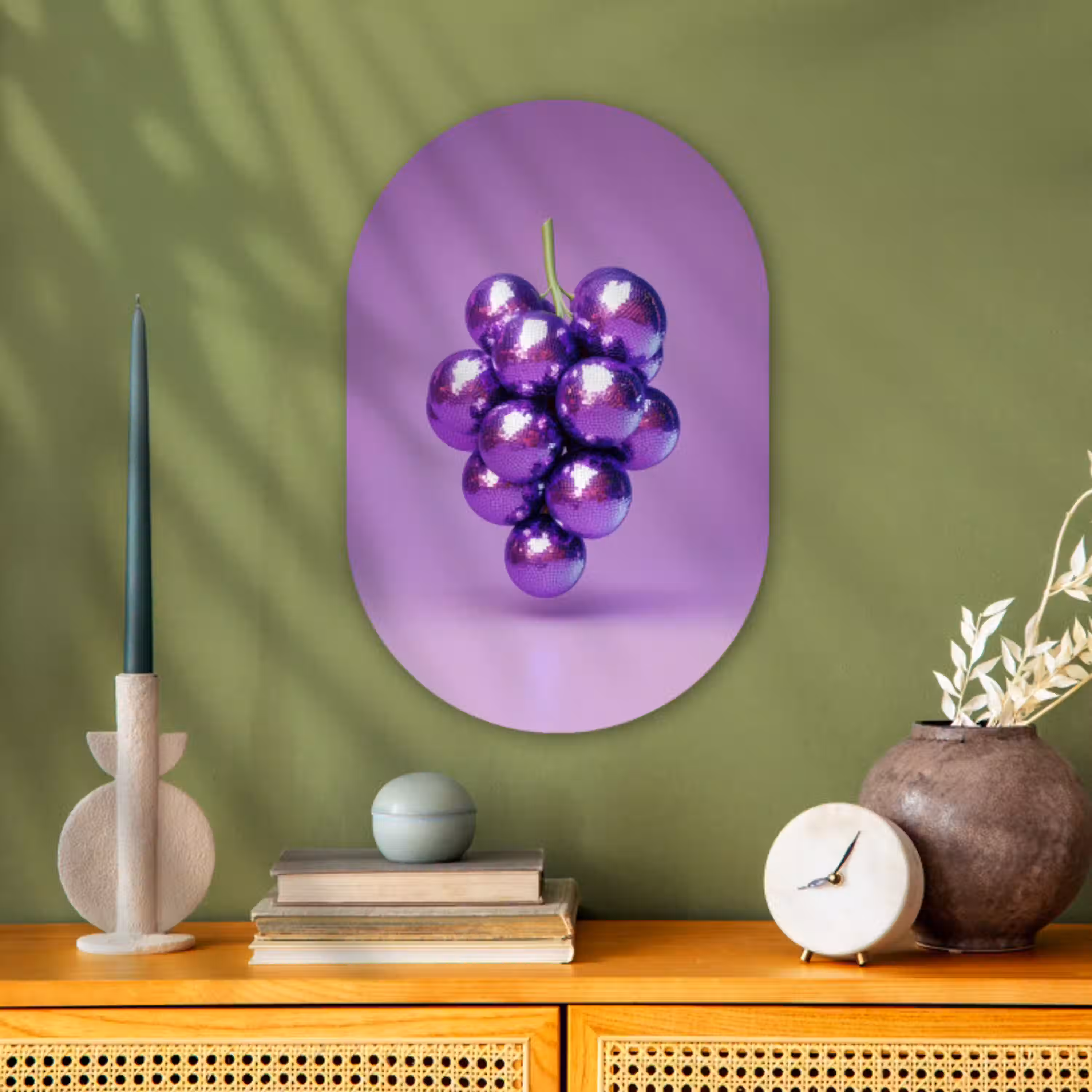 Druif - Disco - Glitter - Paars Wandcirkel Ovaal Forex klein -sfeer2
