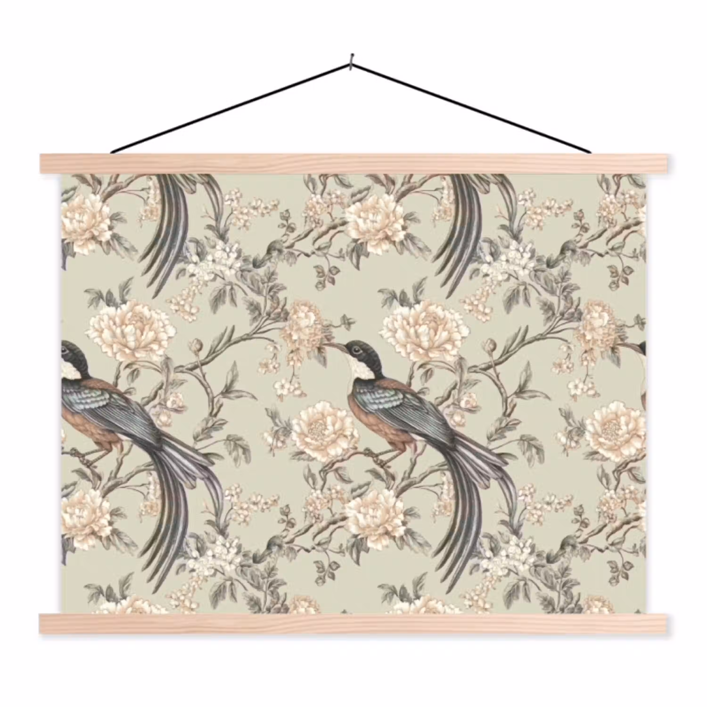 Bloem - Vogel - Kleurrijk textielposter latten blank klein 122 -3d