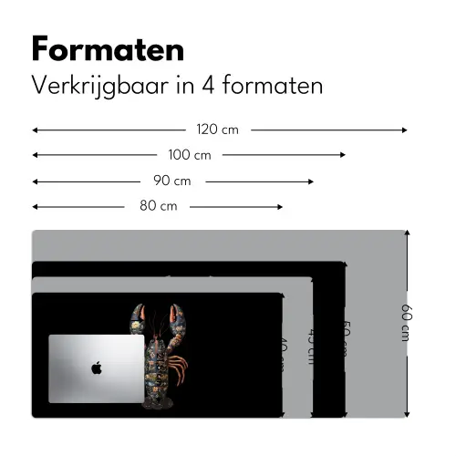 Kreeft - Zwart - Bloemenpatroon - Artistiek Muismat XXL klein -sfeer5