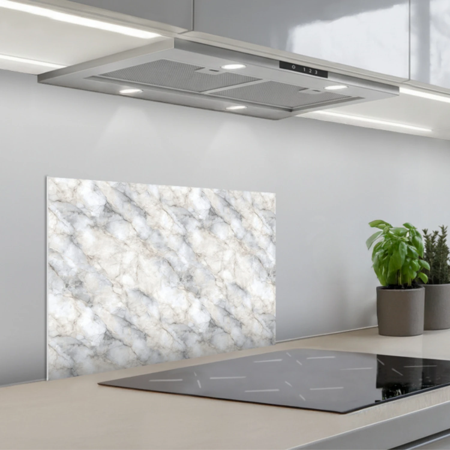 Grijs - Marmer - Gedetailleerd keuken achterwand spatscherm klein 900 -3d_schuin