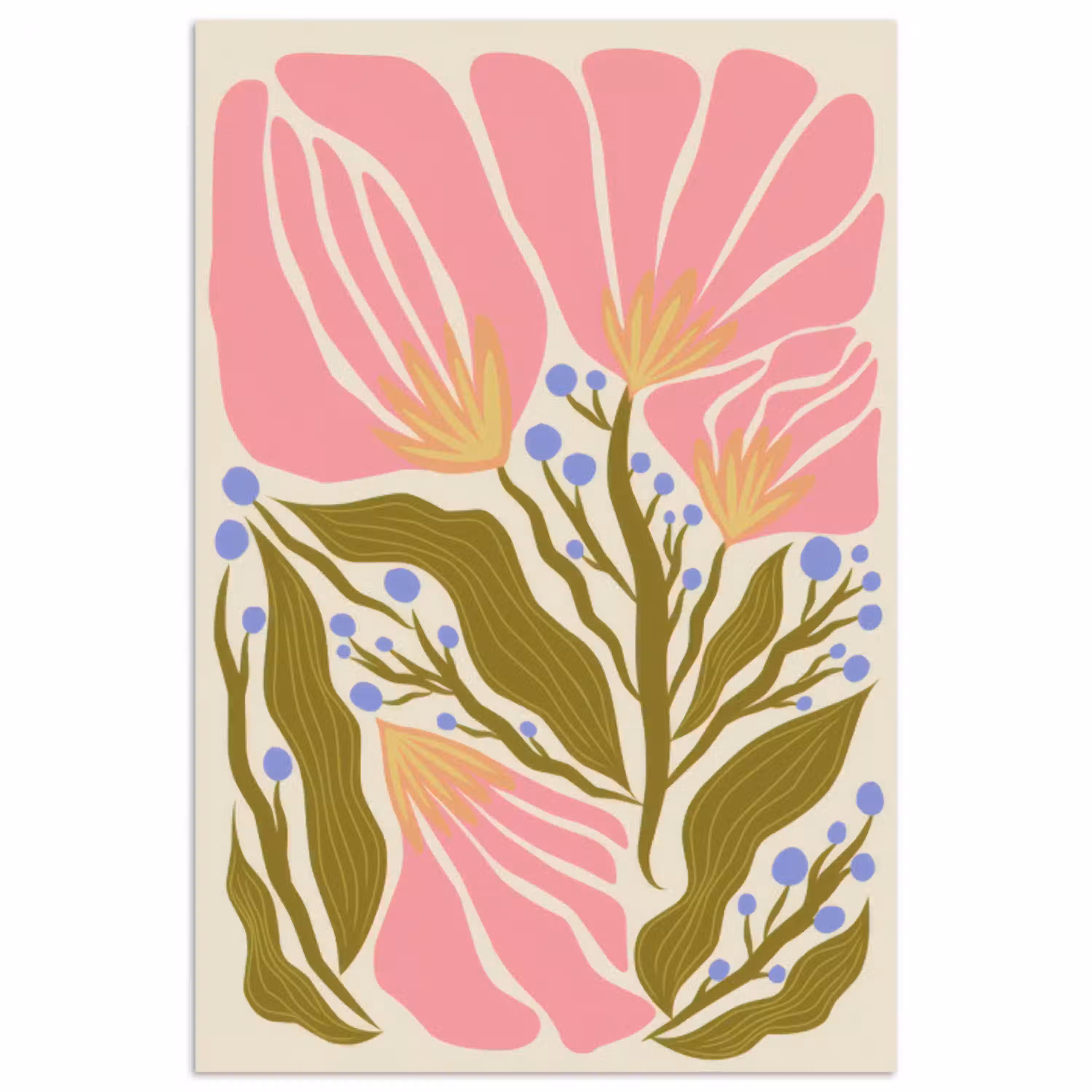 Bloemen - Bladeren - Abstract - Roze poster papier klein -3d