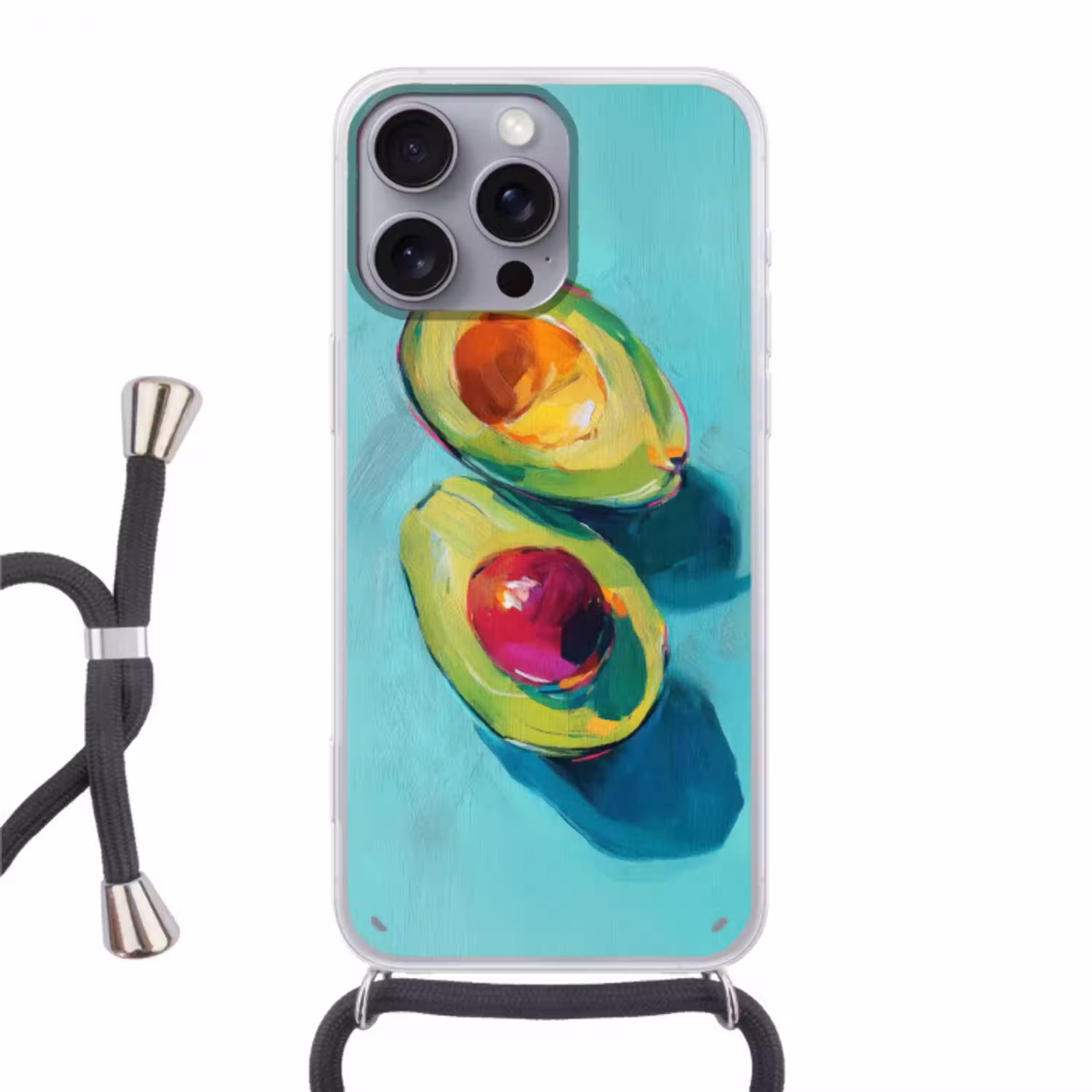 Avocado - Groen - Pit - Schaduw Hoesje iPhone 16 Pro Max met koord klein -3d