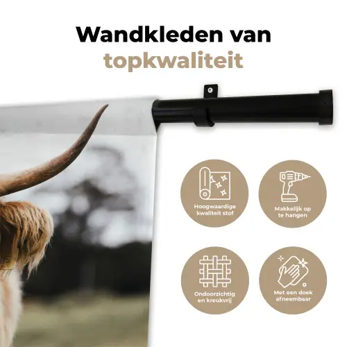 Schotse Hooglander -  Koe - Gras - Dieren - Natuur Wandkleed katoen klein -sfeer2