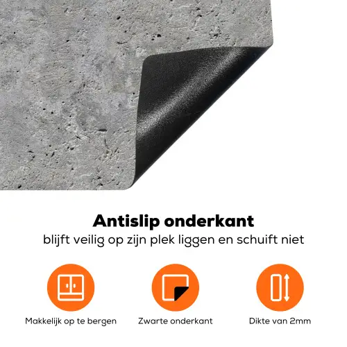 Beton - Leisteen - Grijs - Betonstructuur Inductie beschermer vinyl 3mm klein -zzzzzzz-td-onderkant
