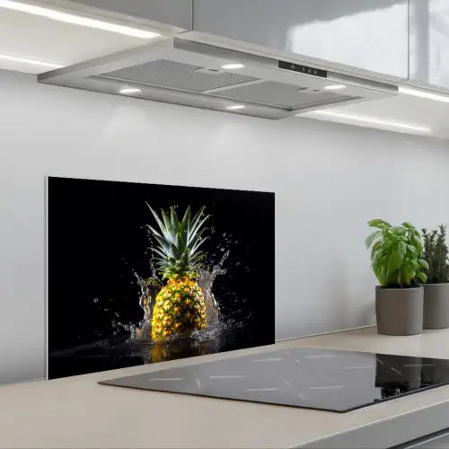 Ananas - Fruit - Water - Planten - Zwart keuken achterwand spatscherm klein -3d_schuin
