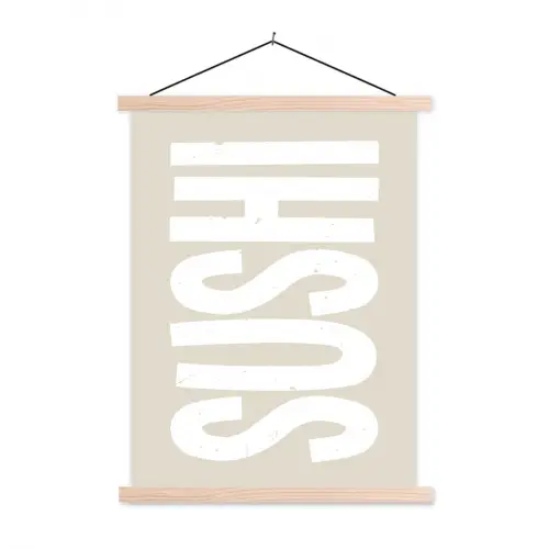Sushi - Eten - Decoratie - Vintage textielposter latten blank klein -3d