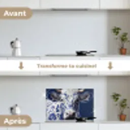 Koe - Delfts - Blauw - Artistiek keuken achterwand spatscherm klein -voor_na_FR