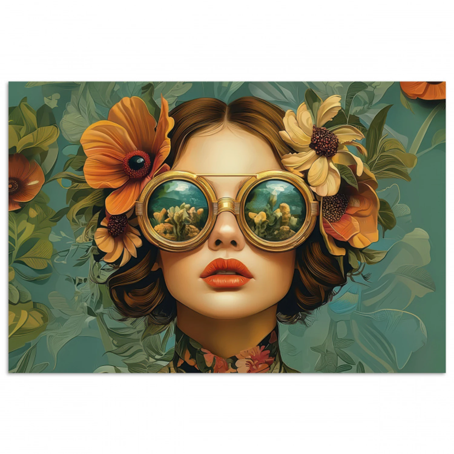 Vrouw - Bloemen - Vlinders - Natuur - Vintage poster papier klein -3d