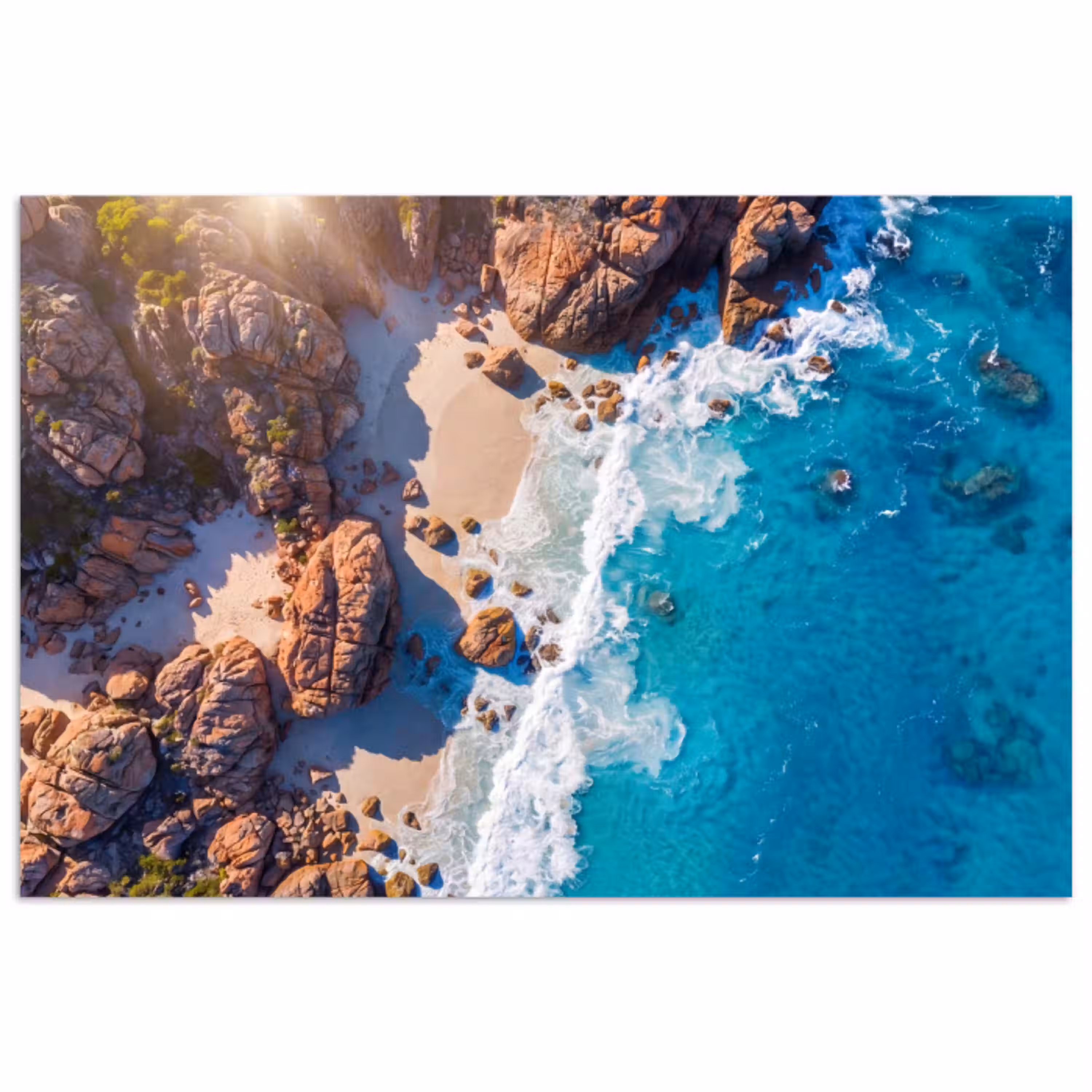 Strand - Zee - Rotsen - Natuur - Blauw poster papier klein -3d