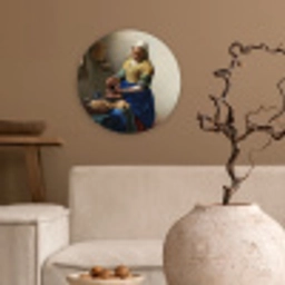 Het melkmeisje - Schilderij van Johannes Vermeer Wandcirkel kunststof plaat 5mm dik klein -sfeer1
