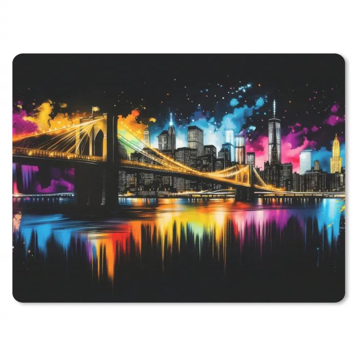Skyline - Brug - Verlichting - Kleuren muismat rubber klein -3d