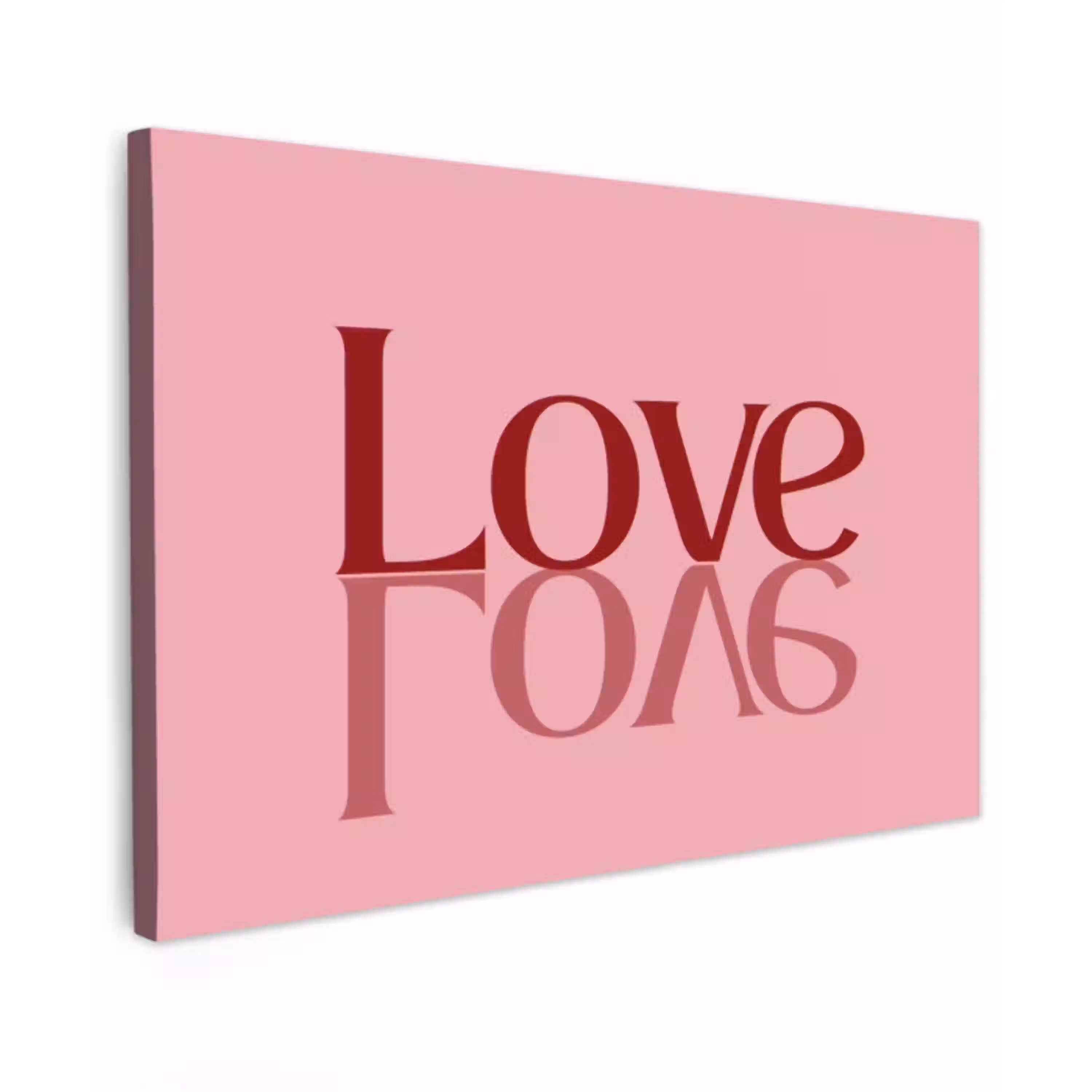 Love - Roze - Spiegeling Tuinposter op houten frame 2 cm dik klein -3d