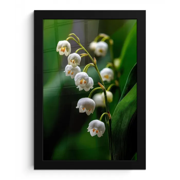 Bloemen - Wit - Bladeren - Lelietjes fotolijst zwart zonder passe partout klein -3d