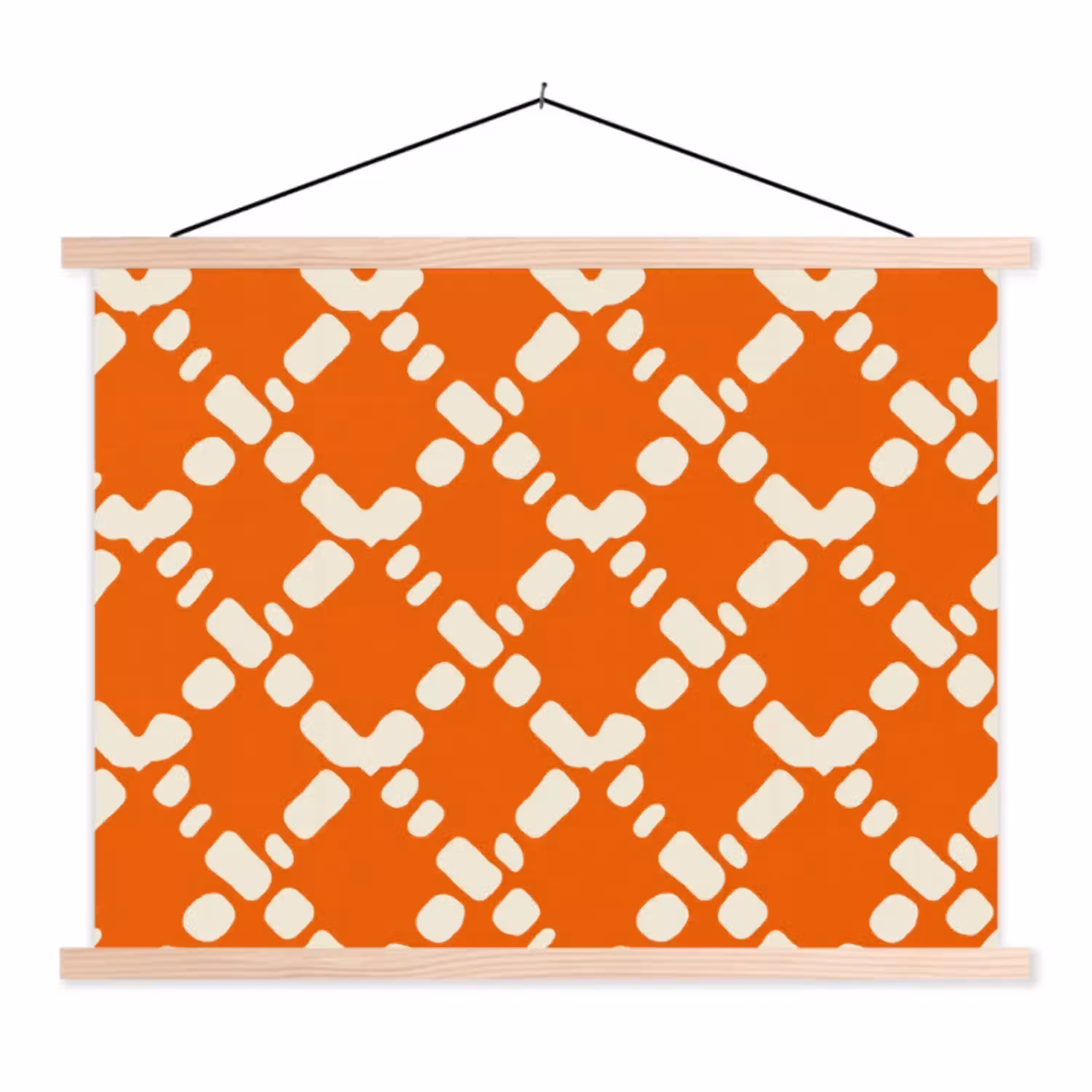 Oranje - Ruitpatroon - Wit textielposter latten blank klein 122 -3d