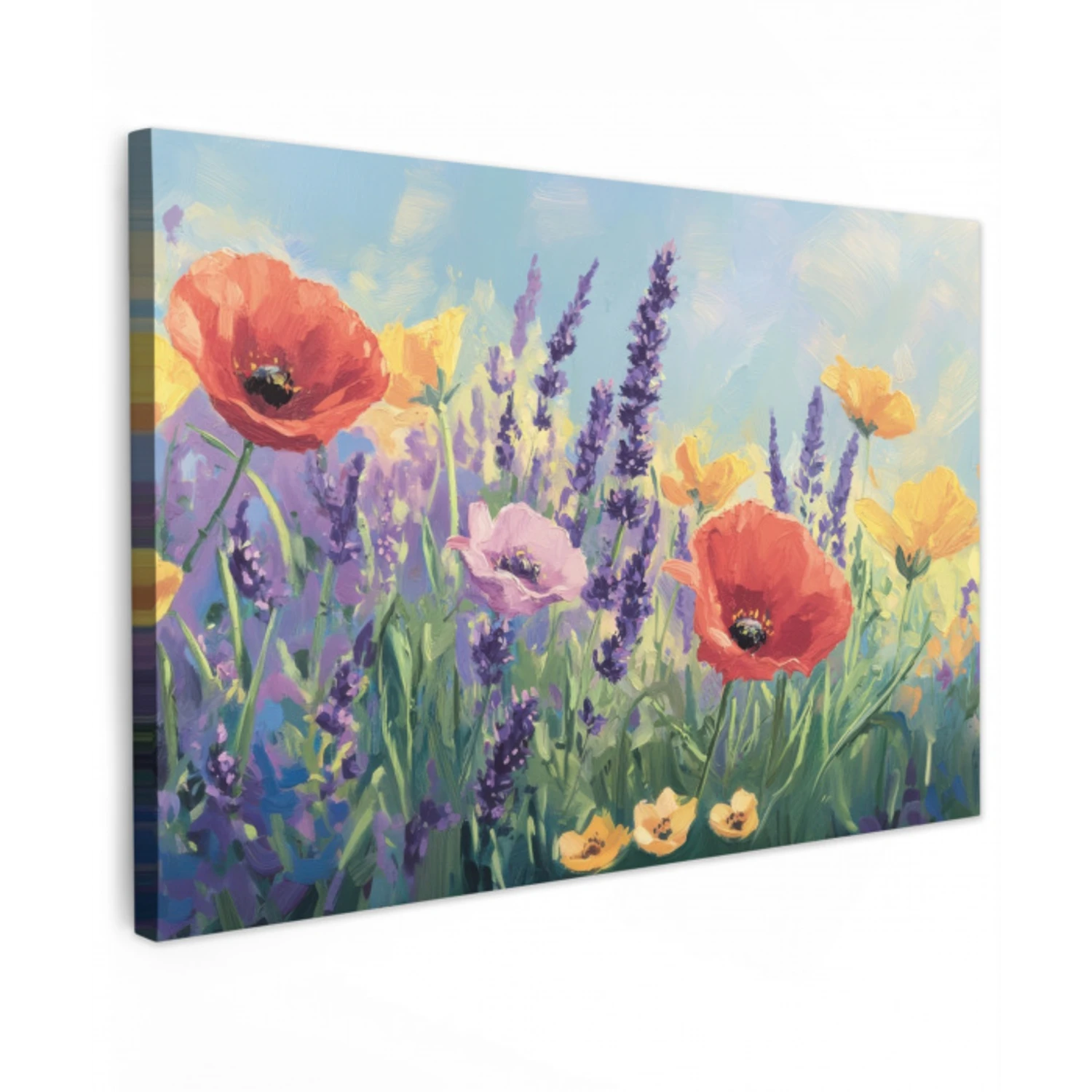 Weide - Bloemen - Kleurrijk Tuinposter op houten frame 2 cm dik klein -3d