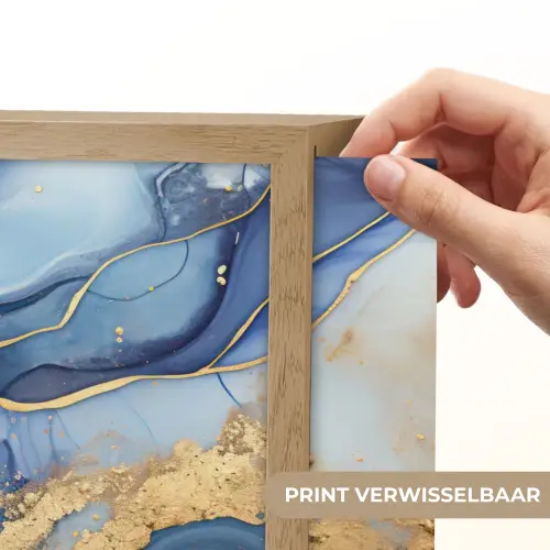 Marmer - Blauw - Goud - Abstract Light Box met batterij (Wandlamp) middel -USP_websiteprintNL