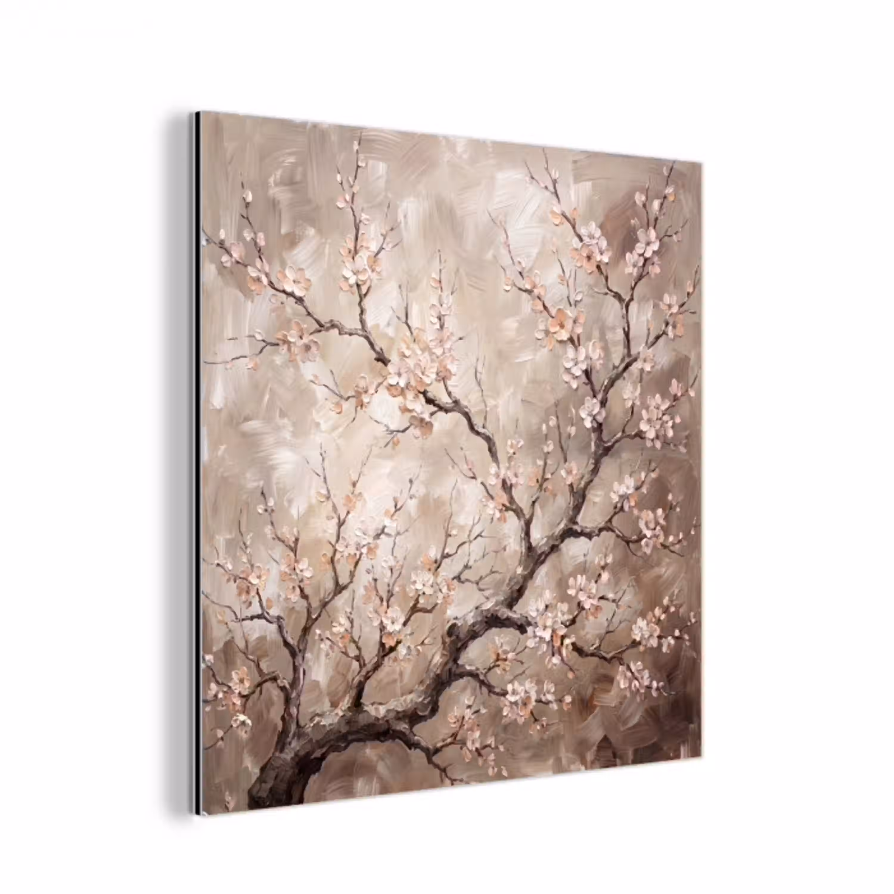 Bloesem - Takken - Schilderij - Beige - Serene aluminium wit klein -3d
