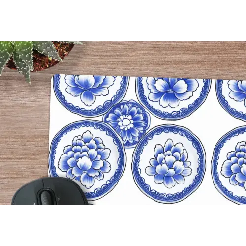 Cirkels - Bloemen - Blauw muismat rubber klein 262 -closeup