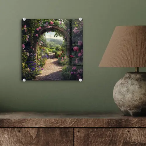 Doorkijk - Landschap - Bloemen - Rozenboog - Natuur plexiglas 5mm klein -sfeer3