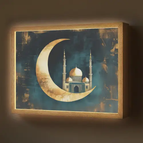 Moskee - Halve maan - Goud - Ramadan - Islamitische Light Box met batterij (Wandlamp) middel -z3d_website