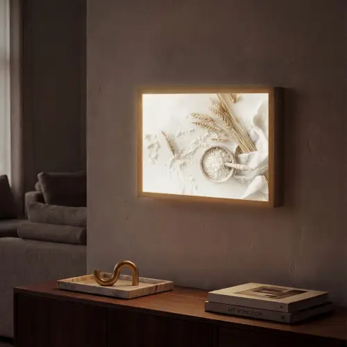 Bloem - Hout - Tarwe Light Box met batterij (Wandlamp) middel -sfeer1