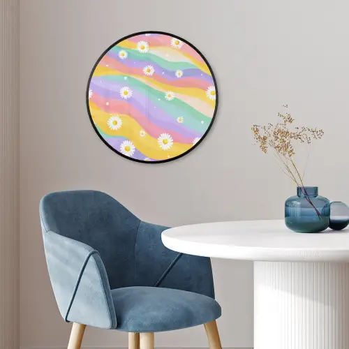 Madeliefjes - Kleurrijk - Pastel - Vrolijk Fotolijst rond zonder passe partout klein -sfeer2