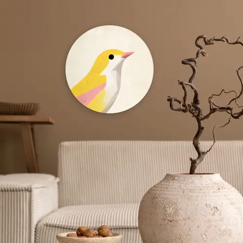 Vogel - Minimalistisch - Geel Wandcirkel plexiglas klein -sfeer1