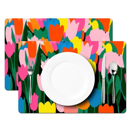 Tulpen - Kat - Kleurrijk Placemat vinyl groot -zzsfeer2_Kitchenyeah-website