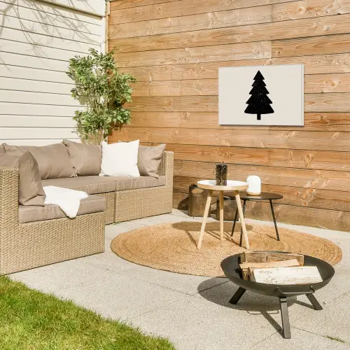 Kerstboom - Zwart - Feestdagen - Beige Tuinposter op houten frame 2 cm dik klein -sfeer2