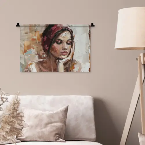 Vrouw - Verflook - Portret - Modern Wandkleed katoen klein -sfeer4