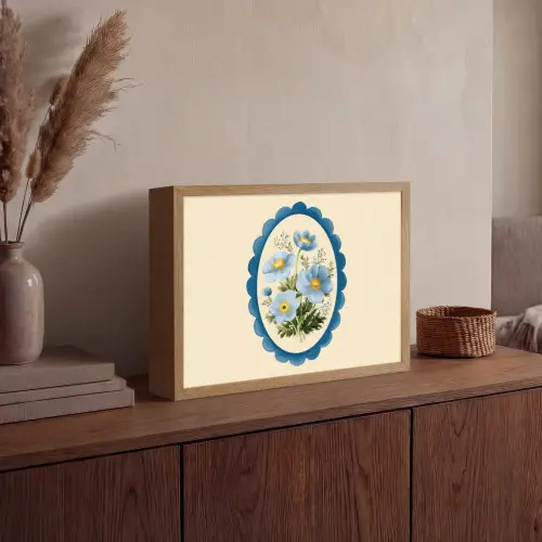 Lijst - Bloemen - Lichtblauw - Illustratie Light Box met batterij (Wandlamp) middel -sfeer2