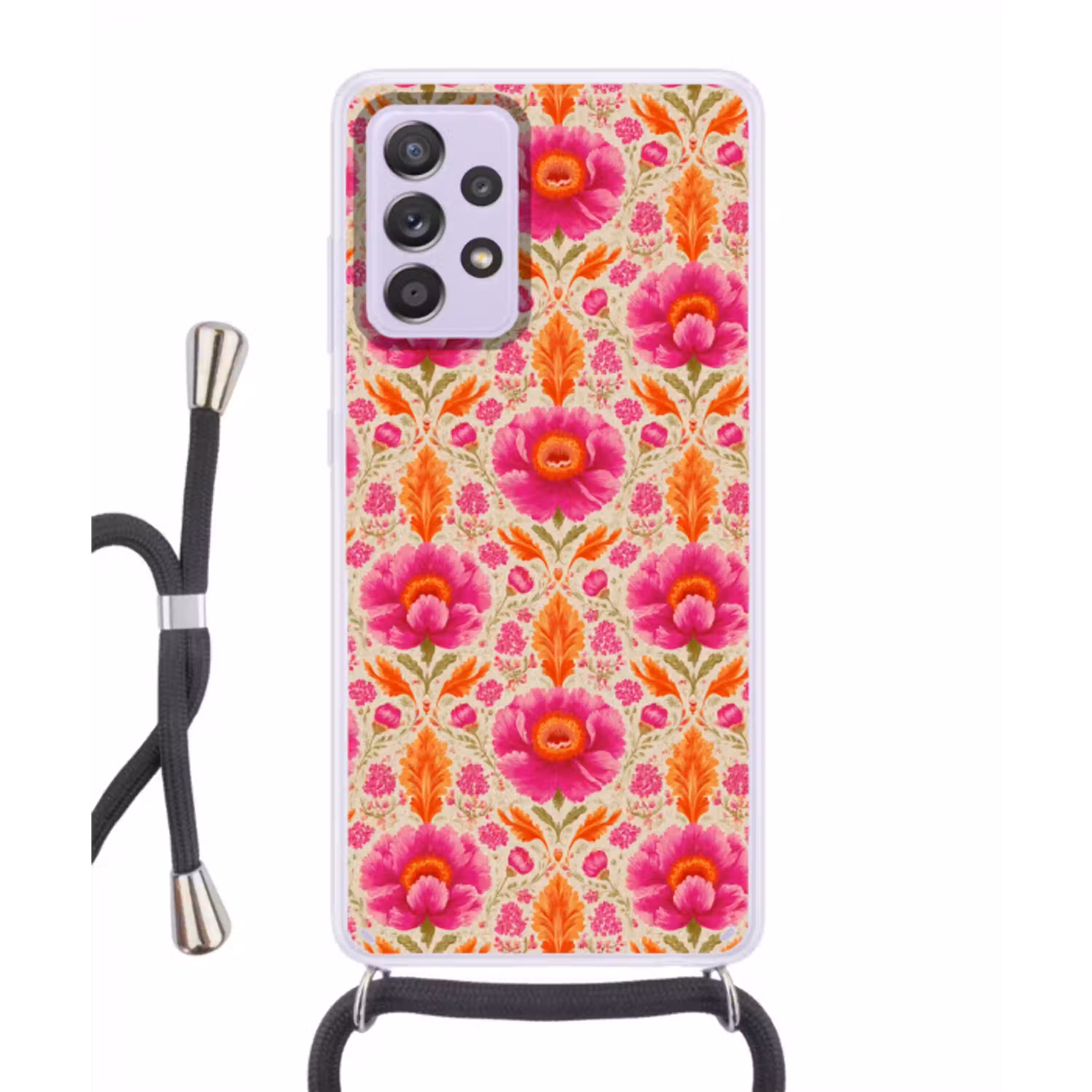 Bloemen - Barok - Roze - Oranje Hoesje Samsung Galaxy A52 5G met koord klein 816 -3d