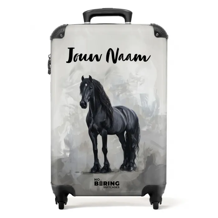 Statisch Portret van een Zwart Paard NBS - Handbagage koffer - Kinderen Unisex middel -productfoto_recht