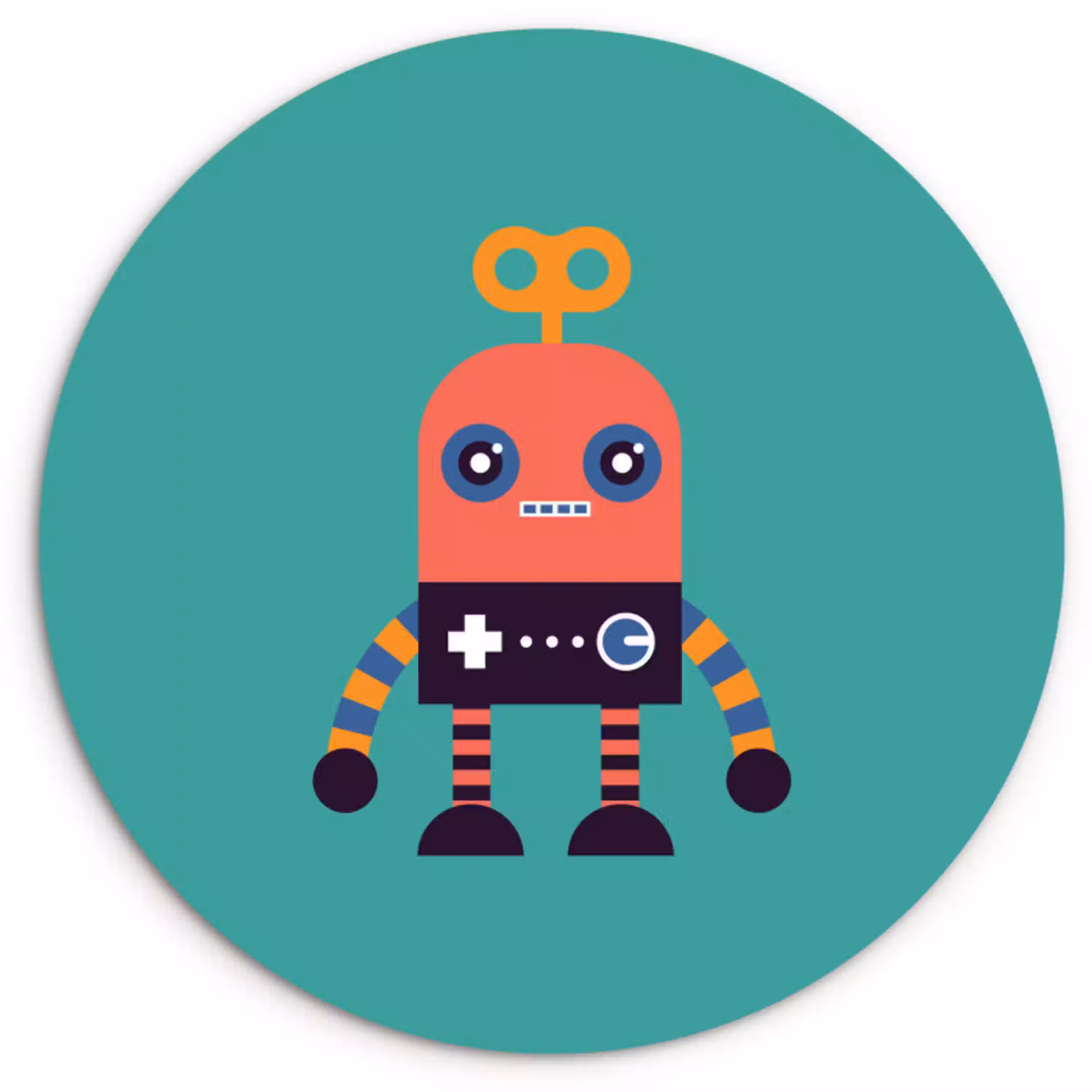 Robot - Speelgoed - Gezicht - Roze - Jongens - Kinderen Wandcirkel kunststof plaat 5mm dik klein -3d