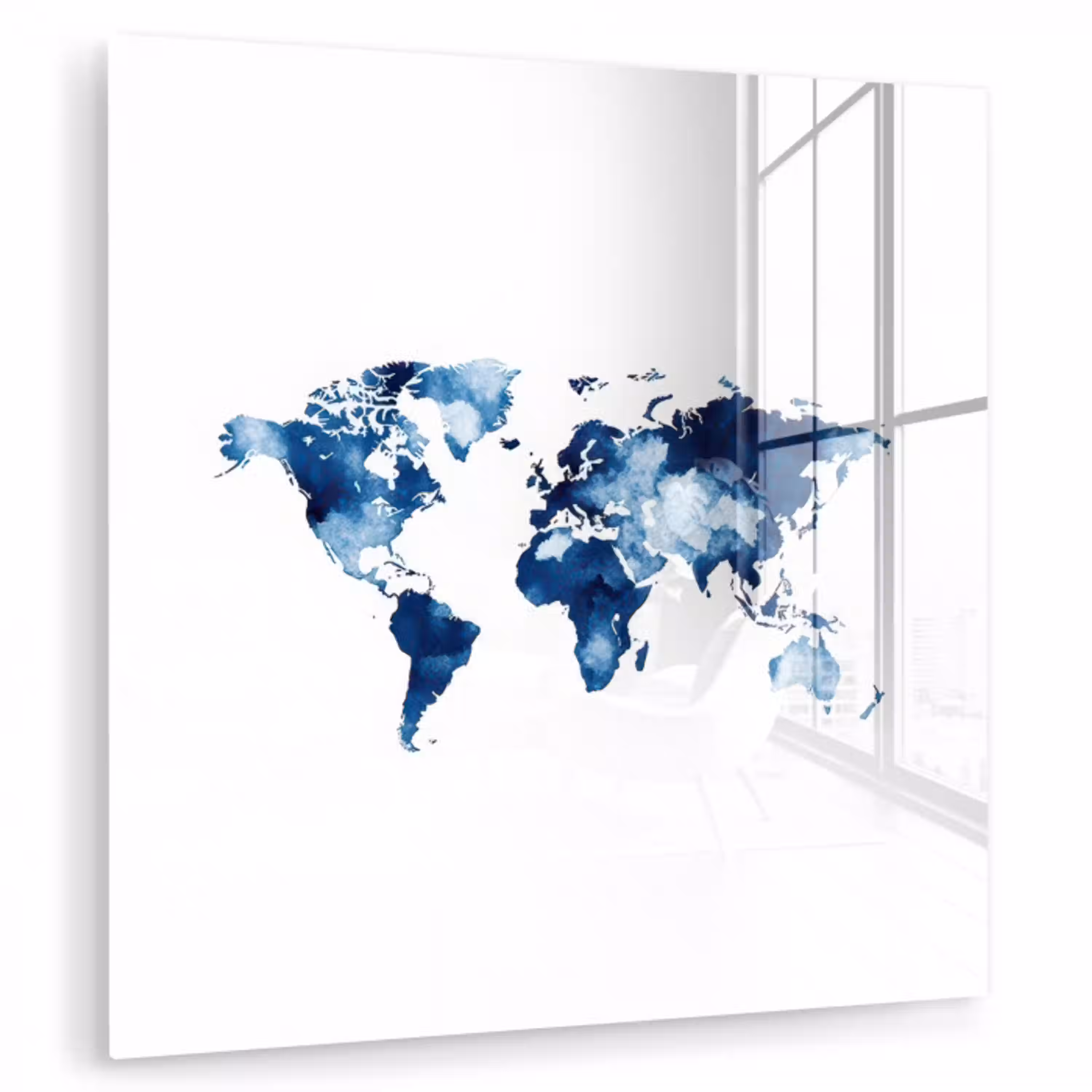 Wit - Aquarel - Blauw - Wereldkaart plexiglas 5mm klein -zzzproduct_nieuw