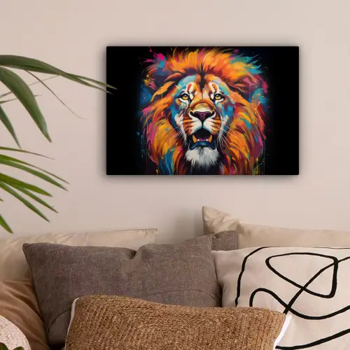 Leeuw - Graffiti - Dieren - Zwart canvas 2cm klein -sfeer1