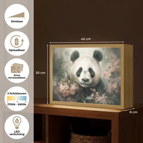 Panda - Dieren - Bloemen - Planten Light Box met batterij (Wandlamp) middel -USP_websiteoverzichtNL