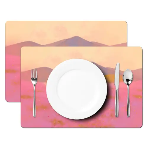 Bloemenweide - Heuvels - Silhouet - Roze Placemat vinyl groot -zzsfeer2_Kitchenyeah-website