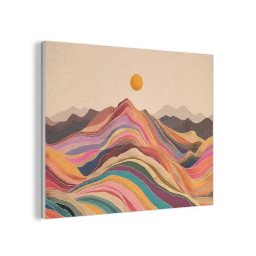 Zon - Kleurrijk landschap - Bergen PET vilt klein -3d