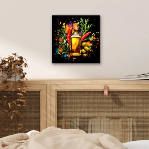 Olijfolie - Graffiti - Peper - Olijven - Modern aluminium wit klein -sfeer3